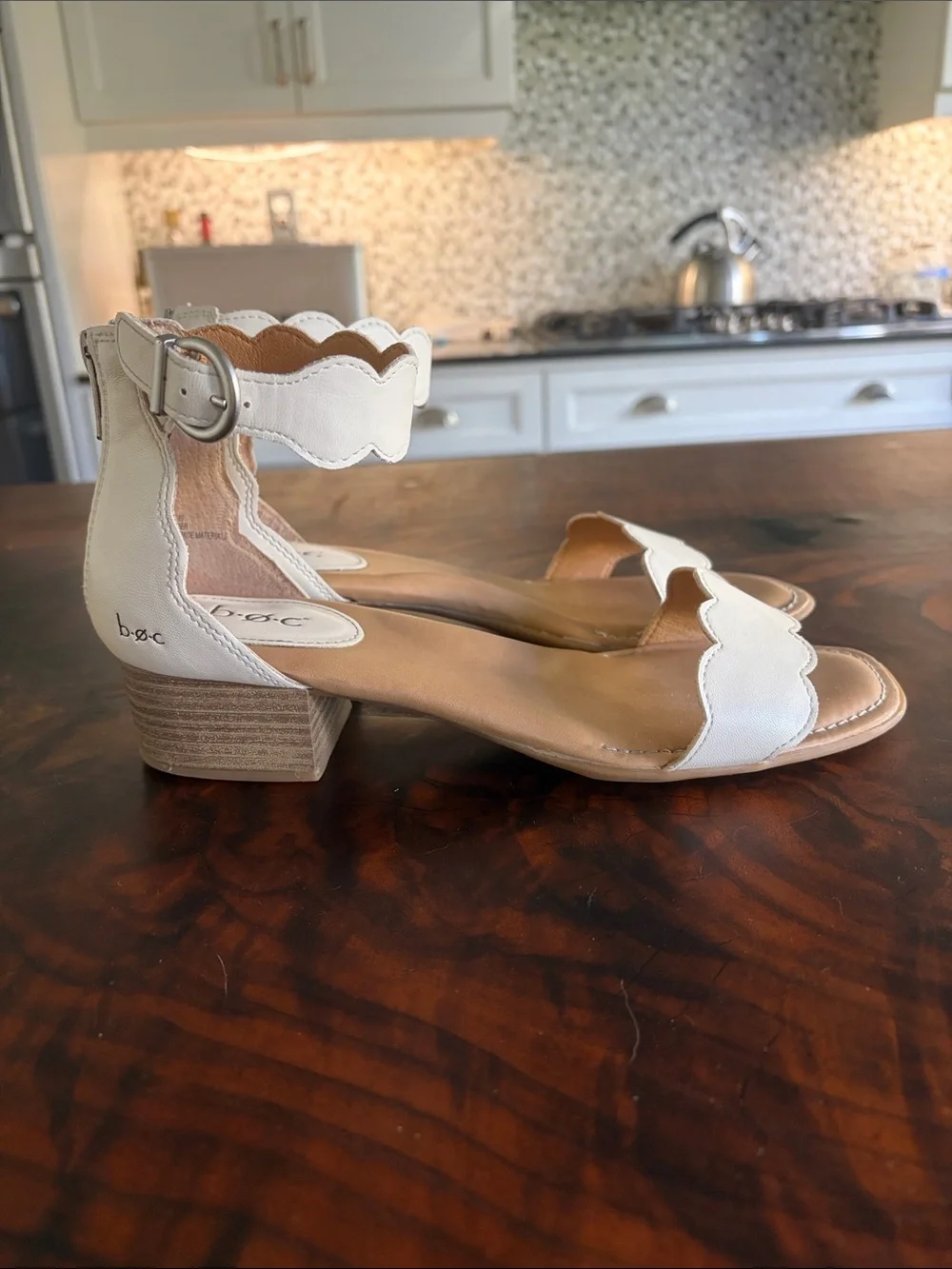 b.o.c. Cream Scalloped Ankle-Strap Sandals